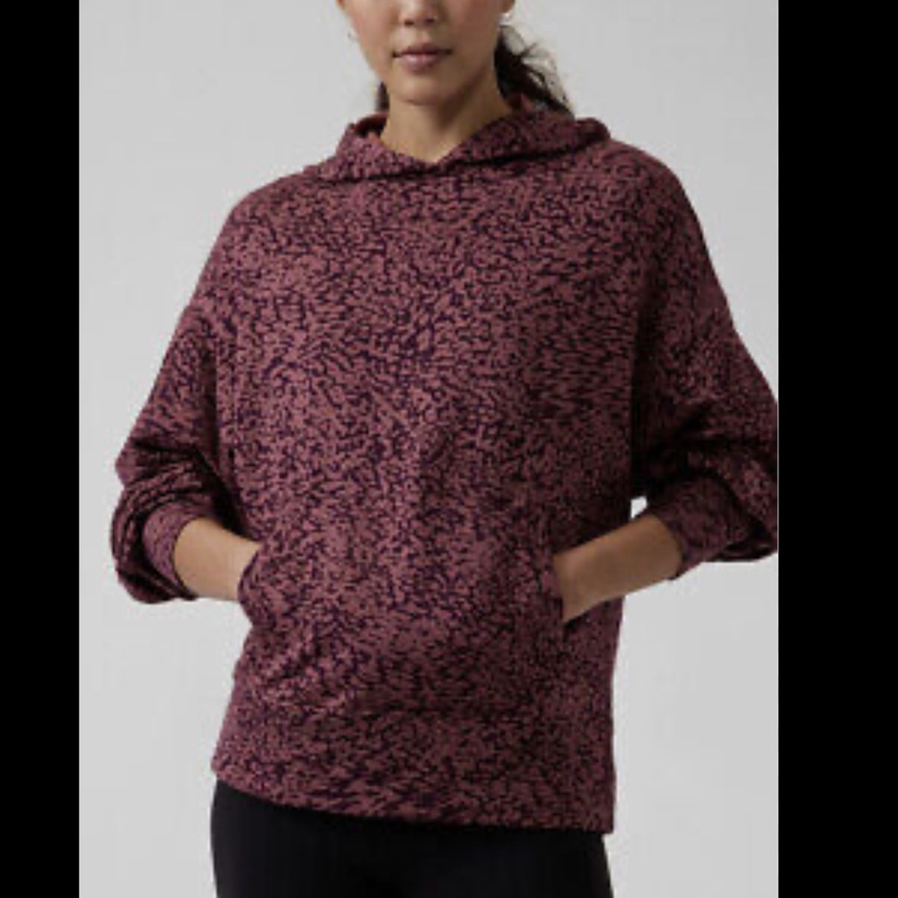 Athleta Balance Printed Hoodie Pullover Super SOFT Size Small Maroon and Mauve